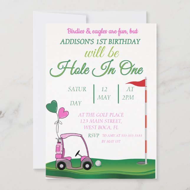 Hole y un golf 1er cumpleaños Invitación Par-tee (Anverso)