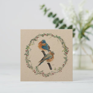 Holiday Bluebirds Pareja Watercolor Art