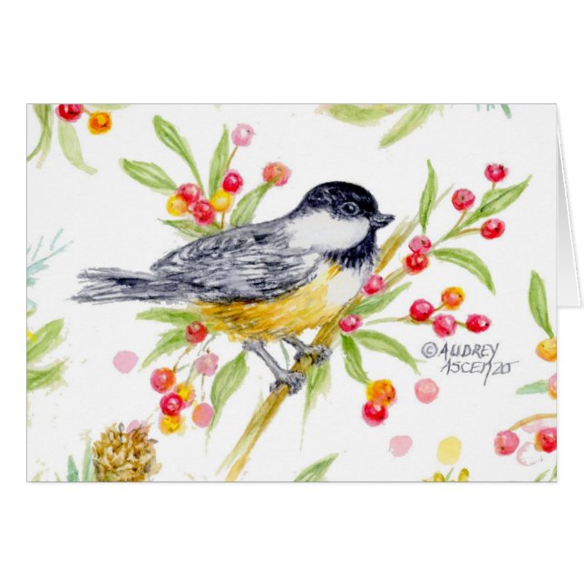 Holiday Chickadee Blank Note Greeting Card (Anverso (Horizontal))