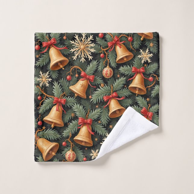 Holiday pattern, Christmas Bells with Snowflakes, (Toallita)