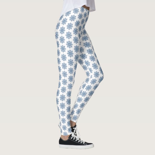 Holiday Snowflake Plaid Pattern Blue Leggings (Derecha)