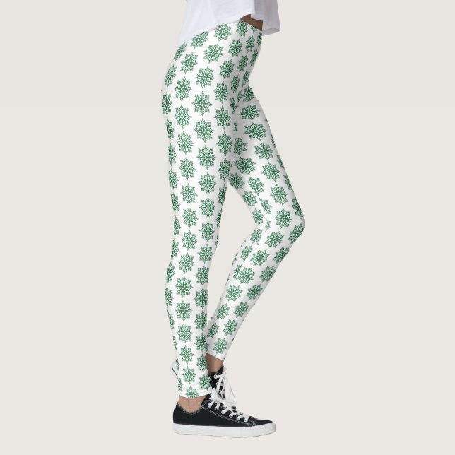 Holiday Snowflake Plaid Pattern Green Leggings (Derecha)