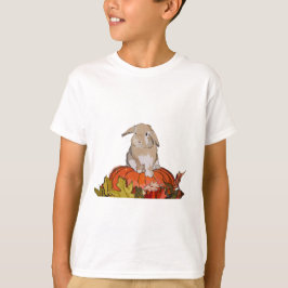 Holland Lop sobre una camiseta de calabaza