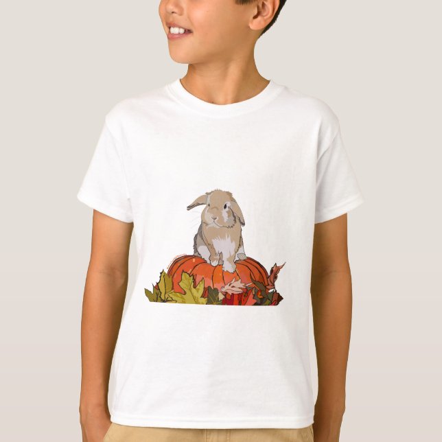 Holland Lop sobre una camiseta de calabaza (Anverso)