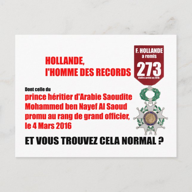 Hollande Record Legions d'Honneur - H postal (Anverso)