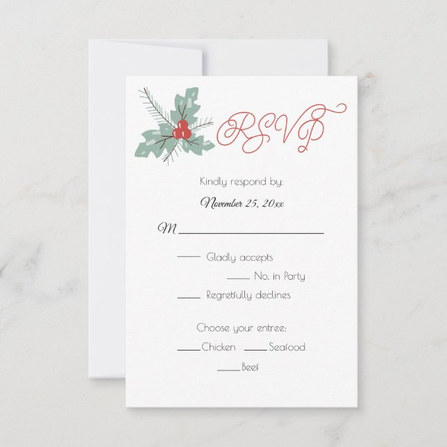 Holly and Berries Pine Bough RSVP (Anverso)