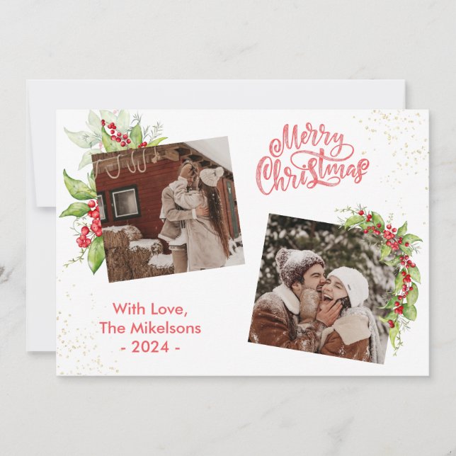 Holly Berries Chic Feliz Navidad 2 Foto Navideña (Anverso)