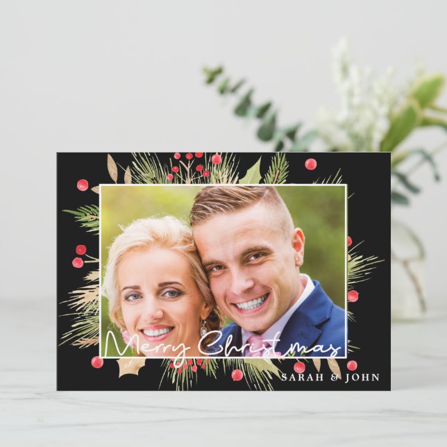 Holly Berries Navidades tarjeta de vacaciones (Anverso de pie)