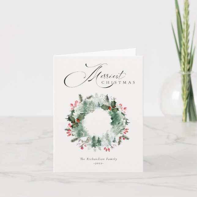 Holly Berries Pine Tree Red Navidad Wreath (Anverso)