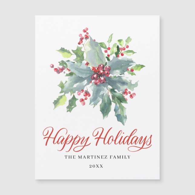 Holly Berry Happy Holidays Magnetic Card (Anverso)