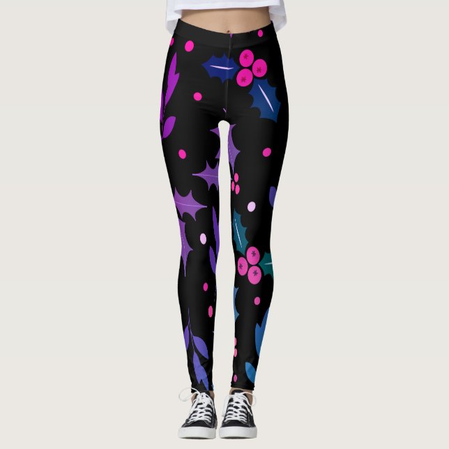 Holly Berry Navidades Seamless Pattern Leggings (Anverso)