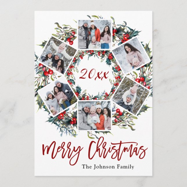 Holly Berry Navidades Wreath FOTO Tarjeta de salud (Anverso)