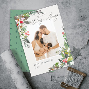 Holly Berry Pine Muy Feliz Fotograma de Navidad