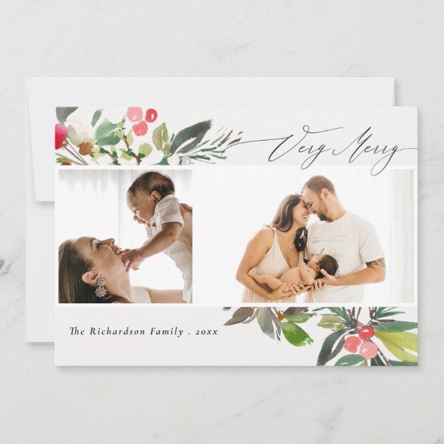 Holly Berry Pine Navidad Muy Alegre 2 Foto (Anverso)