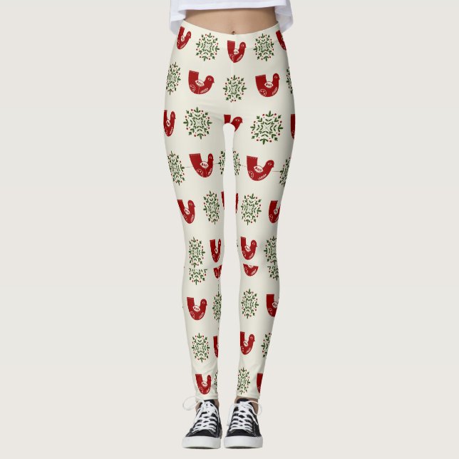 Holly Bird & Snowflake Christmas Leggings Women (Anverso)