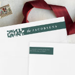 Holly Border | Holiday Return Address<br><div class="desc">Elegant wraparound return address labels for your holiday cards feature a festive dark spruce green background adorned white holly leaves and berries. Personalize with your family name and add your return address to the front wraparound portion. Designed to match our Holly Frame and Holly Border holiday collection.</div>