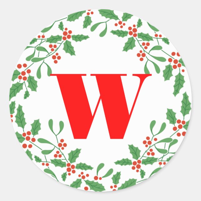Holly Bough Wreath Monogram Gift Pegatina (Anverso)