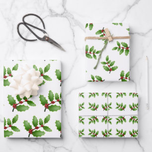 Holly deja hojas de papel de Navidades blancos env
