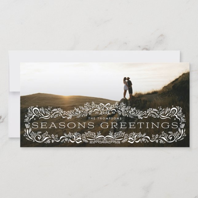 Holly Framed Seasons Greetings Photo Holiday Card (Anverso)
