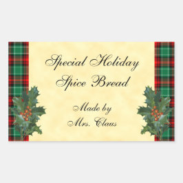 Holly Green Red Plaid Holiday Baking Pegatina
