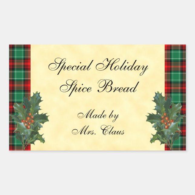 Holly Green Red Plaid Holiday Baking Pegatina (Anverso)