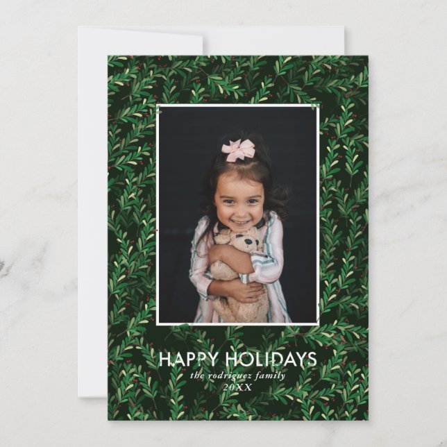 Holly Greenery Navidades Foto Tarjeta de vacacione (Anverso)