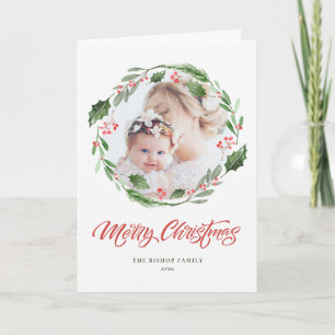 Holly Greenery Wreath Circle Foto Feliz Navidad