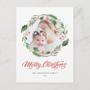 Holly Greenery Wreath Circle Foto Feliz Navidad
