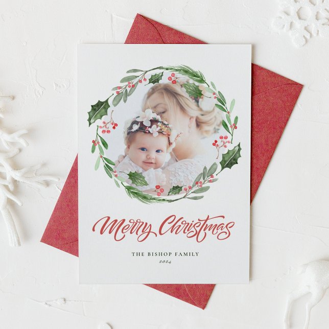 Holly Greenery Wreath Circle Foto Feliz Navidad (Subido por el creador)