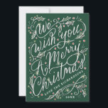 Holly Hand Lettered Te Queremos Una Feliz Navidad<br><div class="desc">Personalizar con su nombre,  año,  color de fondo. Pieza original de Becky Nimoy. Añadir una foto en la parte posterior o un mensaje.</div>