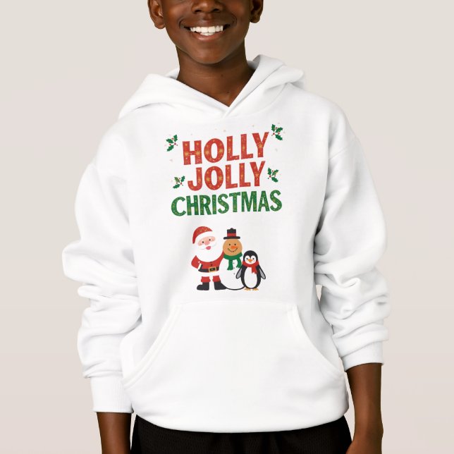 Holly Jolly Christmas Kids Festive Hoodie (Anverso)