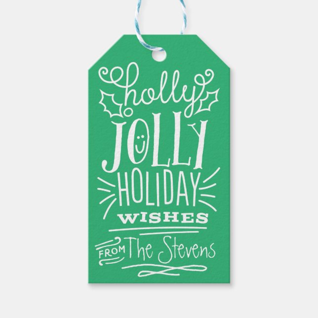 Holly Jolly Holiday Wishes Gift Etiqueta (Anverso)
