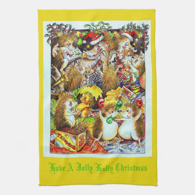 Holly Jolly Navidades Hedgehogs Tea Toalla (Vertical)