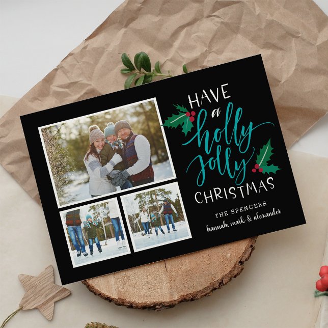 Holly Jolly | Tarjeta de Collage de fotos de vacac (Subido por el creador)