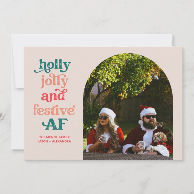 Holly Jolly y tarjeta de fotografía festiva AF (Anverso)