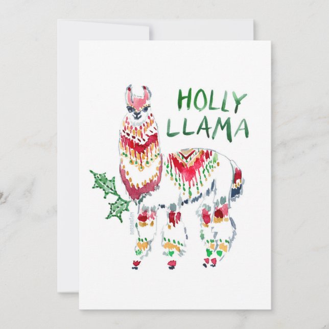 HOLLY LLAMA Boho Tarjeta plana para Navidades de v (Anverso)