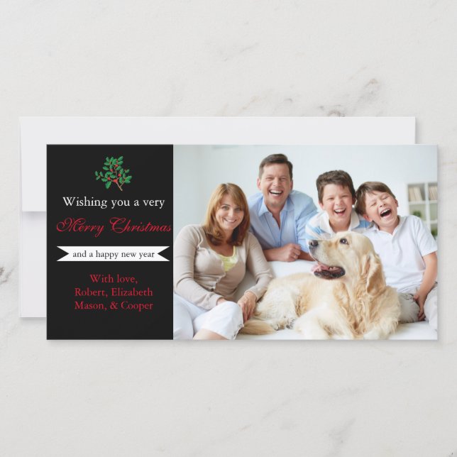 Holly "Merry Christmas" Black - Tarjeta de foto (Anverso)