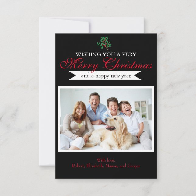 Holly "Merry Christmas" Photo - Tarjeta de Navidad (Anverso)
