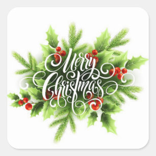 Holly Merry Christmas Square Pegatina