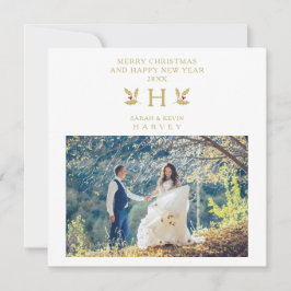 Holly Monogram Initial Christmas Newlyweds Photo