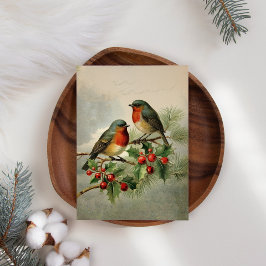 Holly Robin Birds Tarjeta de vacaciones para Navid