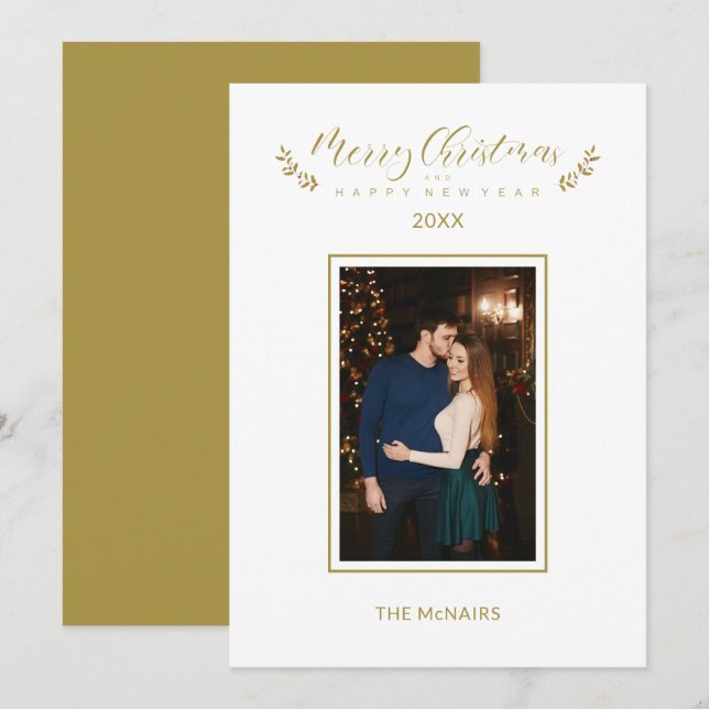 Holly Simple Elegant Chic Christmas Photo Family (Anverso / Reverso)