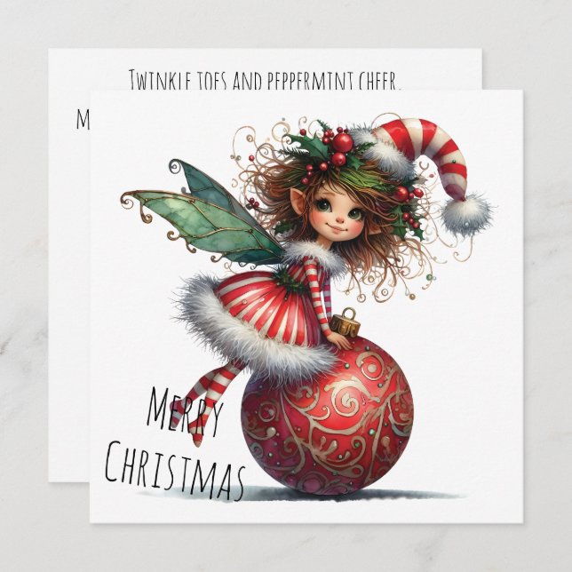 Holly-Topped Fairy on Ornament – Holiday Card (Anverso / Reverso)
