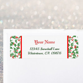 Holly verde retro con etiquetas de patrón de bayas