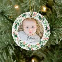 Holly Wreath Baby Primer Navidades Ornamento de la
