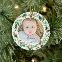 Holly Wreath Baby Primer Navidades Ornamento de la