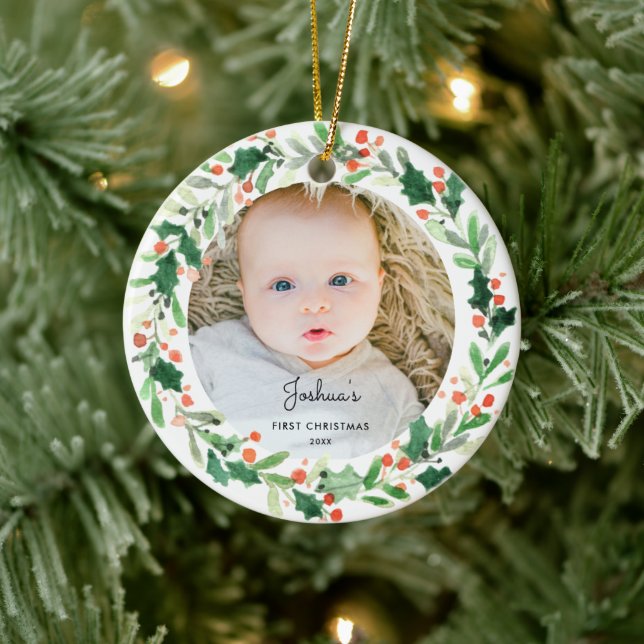 Holly Wreath Baby Primer Navidades Ornamento de la (Árbol)