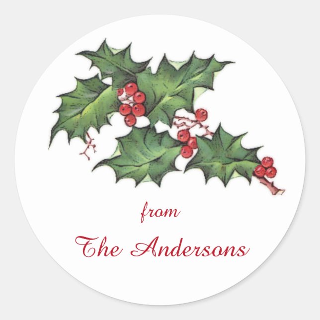 Holly y Berries | Etiqueta de regalo de vacaciones (Anverso)