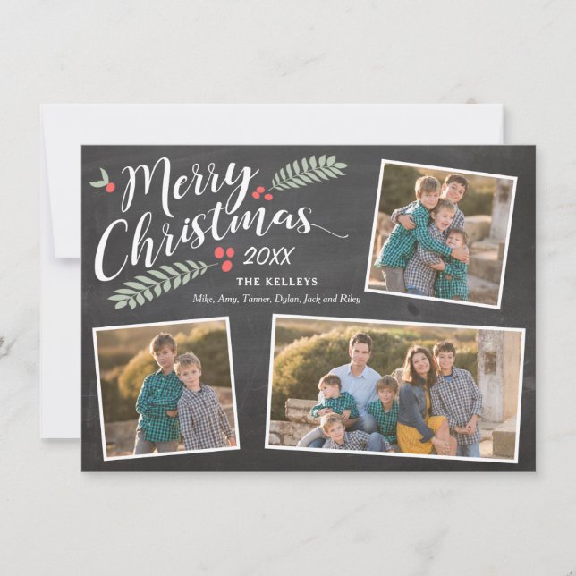 Holly y Berries Feliz Navidad Tres fotos (Anverso)