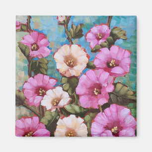 "Hollyhocks brillantes" 2" imán cuadrado